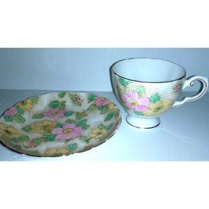 Vintage Tuscan England Primrose Floral Chintz Hand Painted Cup & Saucer; Teacup
